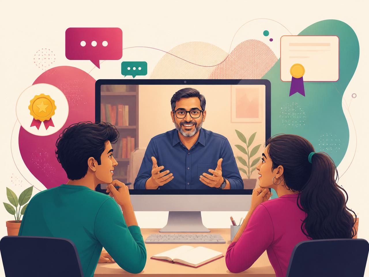 Mentor on a video call with students