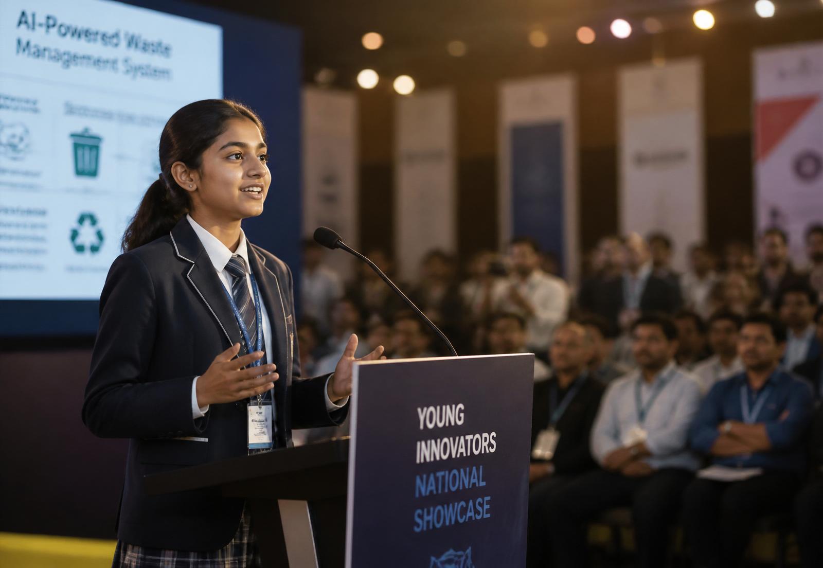 Student presenting an AI project at the national showcase