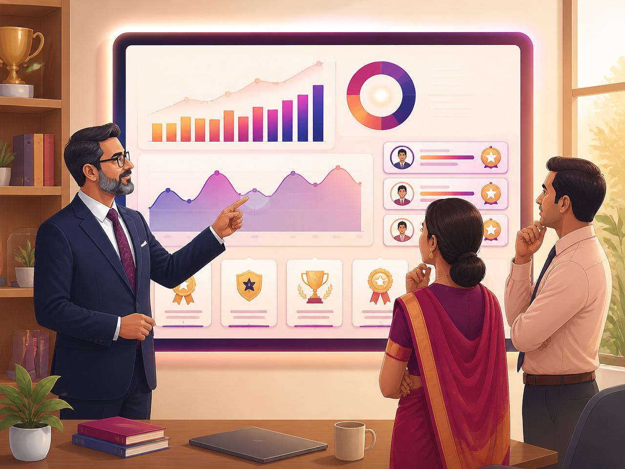 School leaders reviewing program dashboard