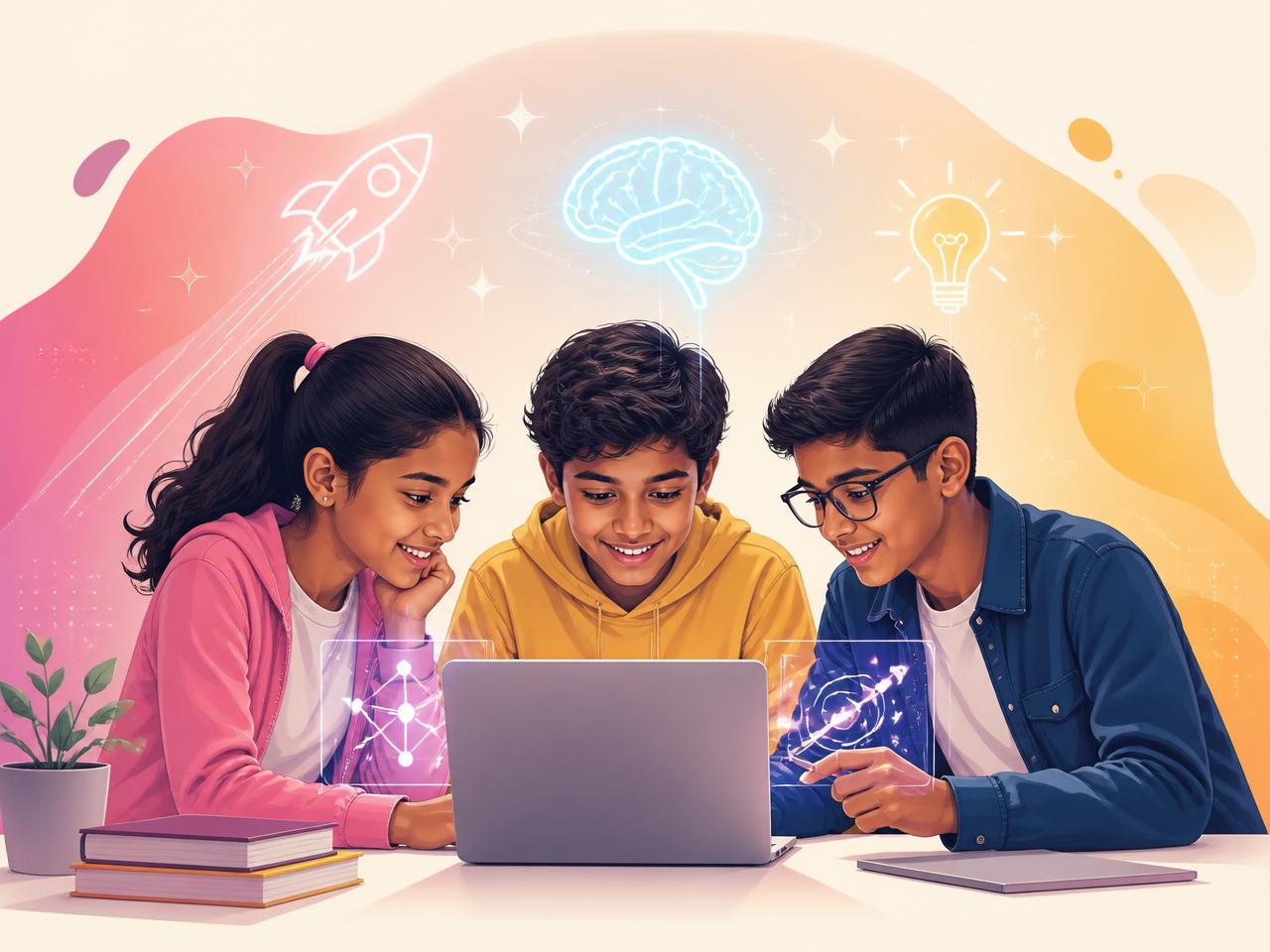 Students learning with AI